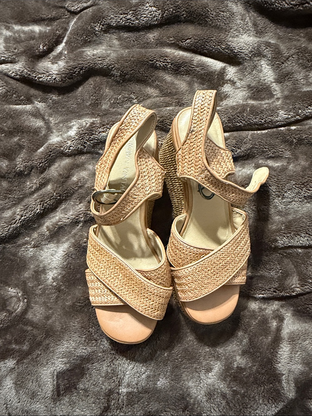 Crown Vintage Tan Woven Slingback Wedge Sandals
